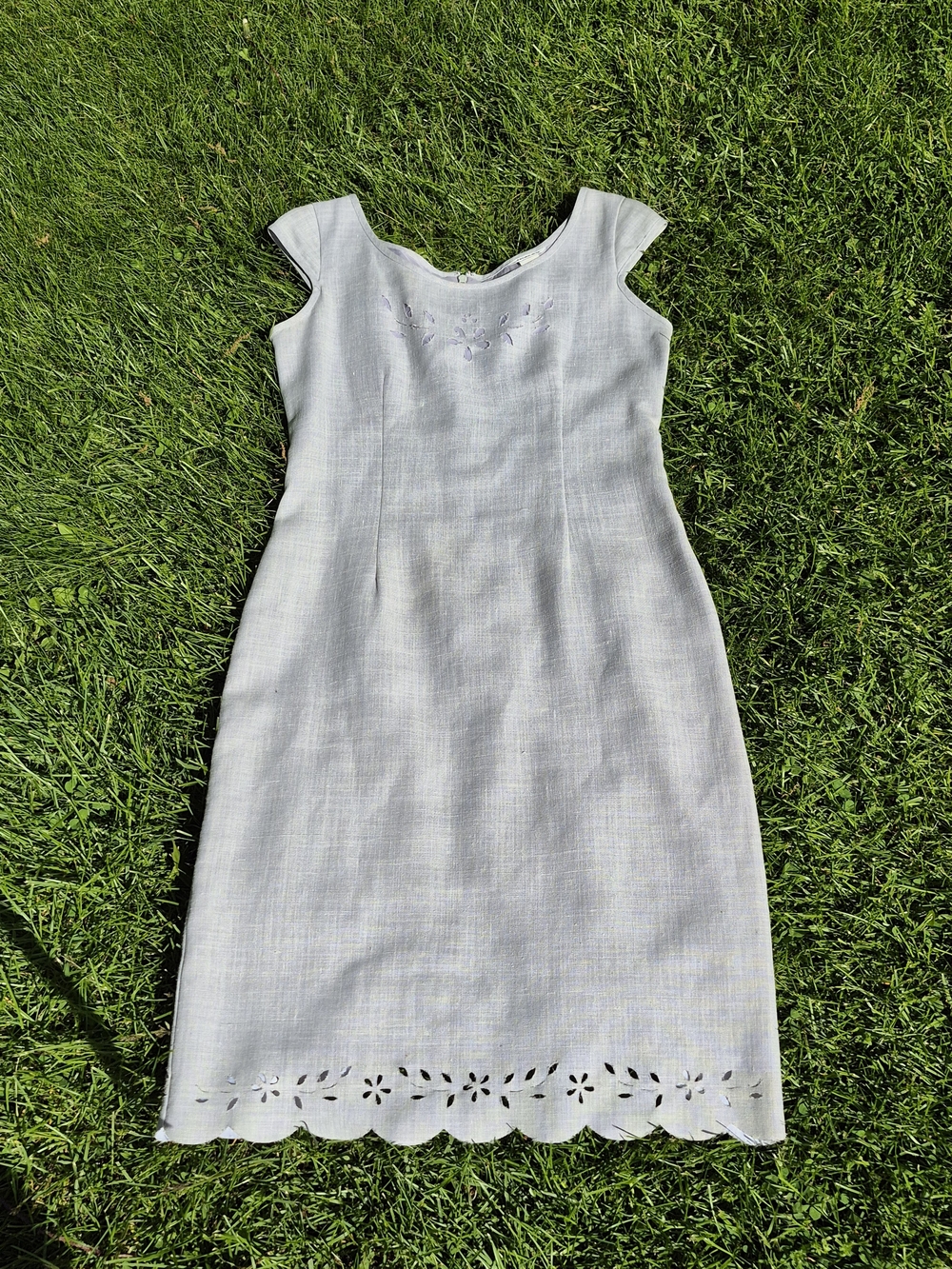VINTAGE maxou Light Gray Linen Sleeveless Sheath Dress with Cutout Detail Size 6